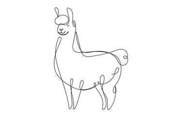 Doodle Llama Portrait Line Art Drawing. Funny Cute Llama Lama Continuous Line Portrait Isolated on White Background. One Line Editable vector Llama Animal Vector Symbol Icon