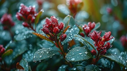 Red Flowers Glistening with Fresh Water Droplets