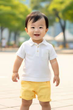Portrait of a cute Asian little boy on a walk