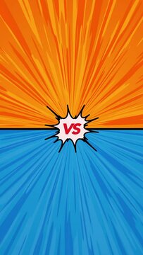 Versus superhero fight comic pop art retro battle design vertical background animation. Orange Vs blue comparison