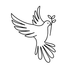 Peace dove doodle outline isolated on white background. Hand drawn vector art.