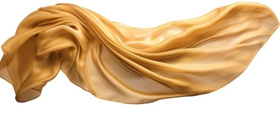 Golden cloth material flying in the wind. Isolated on Transparent background.