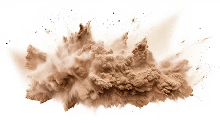 Fotobehang Sand explosion, with vibrant splashes of gold. Isolated on white background ©  Mohammad Xte