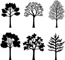 Collection of trees silhouettes. AI generated illustration.