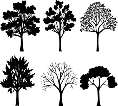 Collection of trees silhouettes. AI generated illustration.