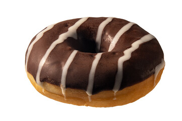 Chocolate frosted doughnut isolated on white background.