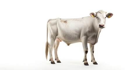 White standing cow. Spotted cow. Farm animals. Isolated on white background
