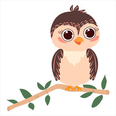 Vector isolated illustration of a bird sitting on a branch on a white background.