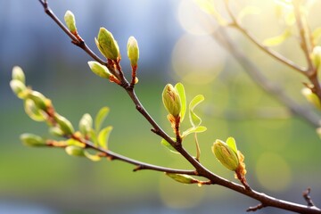 Nature background with willow twig and swollen buds