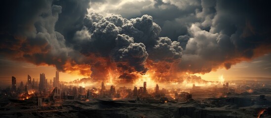 Fototapeta premium Massive blast accompanied by dark clouds