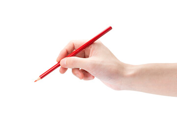 赤鉛筆を持つ手（背景透過切り抜き合成用png素材）