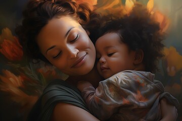 The Joyful Bond of Motherhood - obrazy, fototapety, plakaty