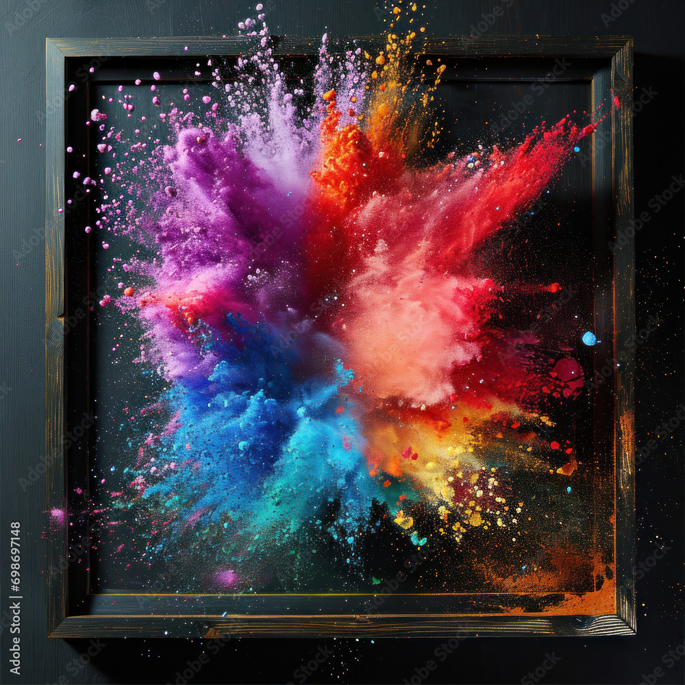 Wall mural abstract color splash with frame for wallpaper design. colorful dust explode.