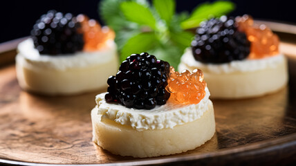 Food, hospitality and room service, starter appetisers with caviar as exquisite cuisine in hotel restaurant a la carte menu, culinary art and fine dining