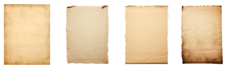 Set of old vintage paper isolated on transparent background.