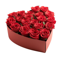 Box of red roses isolated on transparent background.