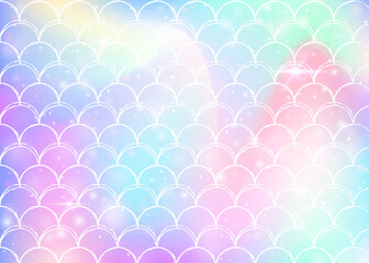 Princess mermaid background with kawaii rainbow scales pattern.