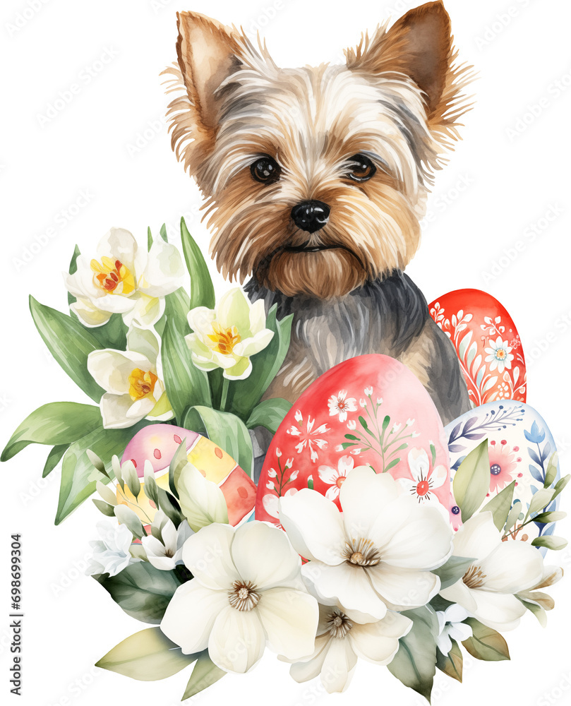 Poster easter yorkshire terrier illustration created with generative ai technology