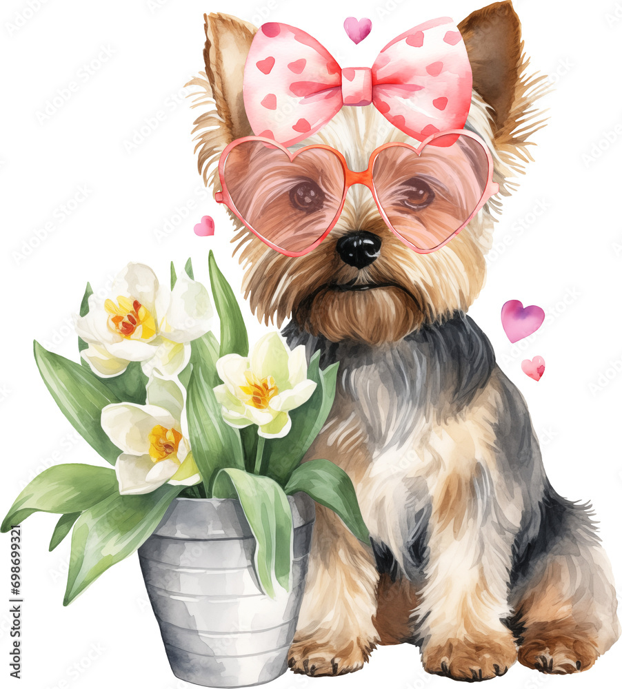 Poster valentine yorkshire terrier illustration created with generative ai technology