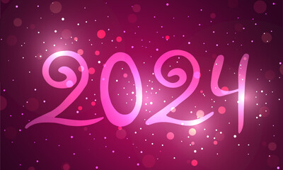 Vector Lettering 2024 Fireworks Sparkles Colorful red Pink new year background - 698699379