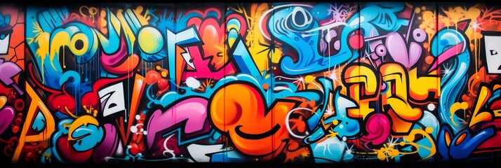 Colorful brick wall graffiti background - obrazy, fototapety, plakaty