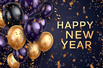 happy new year poster with gold balloons Generative AI