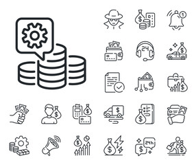 Budget gain sign. Cash money, loan and mortgage outline icons. Making money line icon. Money working symbol. Making money line sign. Credit card, crypto wallet icon. Inflation, job salary. Vector
