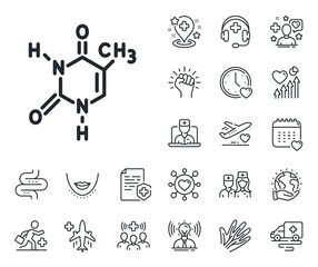 Naklejka premium Chemistry lab sign. Online doctor, patient and medicine outline icons. Chemical formula line icon. Analysis symbol. Chemical formula line sign. Veins, nerves and cosmetic procedure icon. Vector