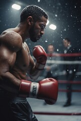 Muscular Athlete in a Competitive Boxing Match
