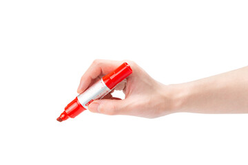 赤マーカーペンを持つ手（背景透過切り抜き合成用png素材）