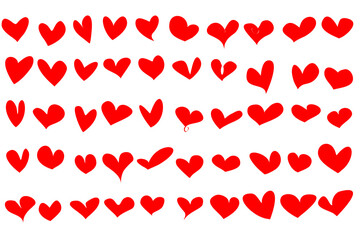 Vector collection of red hearts, affection, love symbols