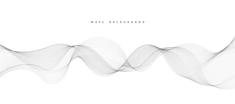 Abstract wave element for design. Digital frequency track equalizer. Stylized line art background. Vector illustration. Wave with lines created using blend tool. Curved wavy line, smooth stripe.