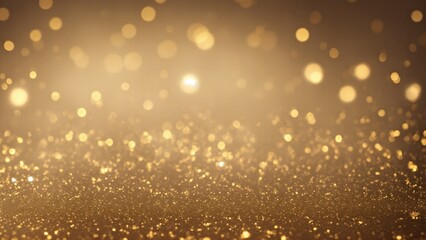 Brown background with golden sparkling particles and bokeh lights. background with gold foil texture