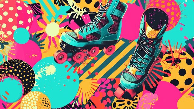 Retro Disco Fever: Roller Skates and Disco Balls in 80s Pop Art

