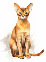 Minimalistic Superb Watercolor Illustration of a Playful Abyssinian Cat AI Generated