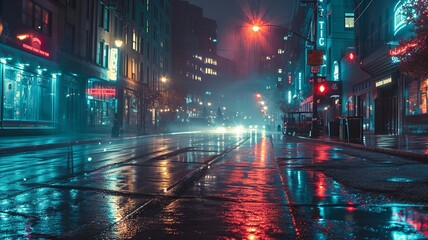 Fototapeta premium Rainy Night on City Streets