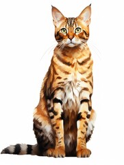 Minimalistic Superb Watercolor Illustration of a Sitting Savannah Cat AI Generated