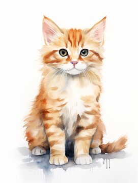 Minimalistic Watercolor Illustration of a Kinkalow Cat AI Generated