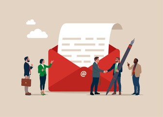 Email communication for best business negotiation, storytelling or apply for new job. Flat vector illustration