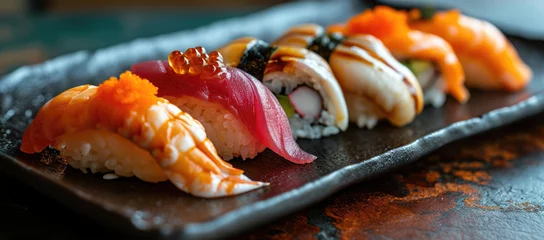 Muurstickers sushi with salmon © Alina Zavhorodnii