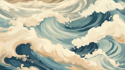 Fototapeta na wymiar A repeating pattern of waves crashing against a sandy shore, perfect for a beach-themed vector background.