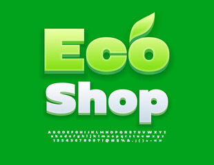 Vector advertising Signboard Eco Shop. Creative 3D Font. Modern Bold Alphabet Letters, Numbers and Symbols.