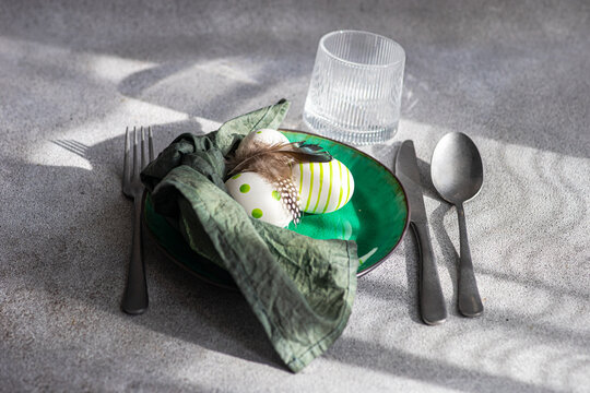 High angle of a Dinner set for Easter holiday evening meal time