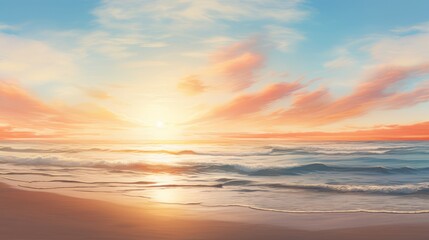 Naklejka na ściany i meble Serene sunset seascape: tranquil beach horizon for creative overlays