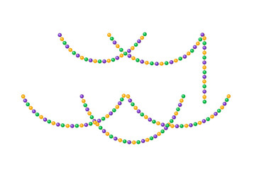 Mardi Gras beads decoration. Festive pearl ball chain garland. Isolated vector illustration set. Decorative design element.
