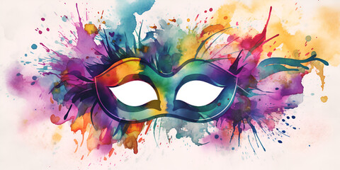 Watercolor background with mardi gras mask.