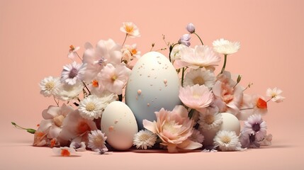 Obraz na płótnie Canvas colorful easter eggs with flowers, easter card