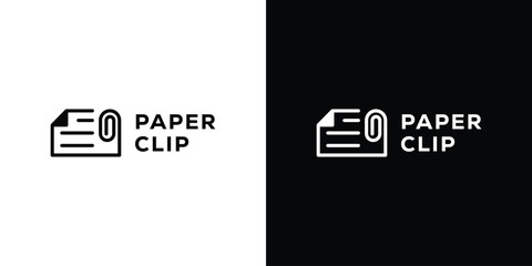 Simple Paper Clip Logo. Attached Document File, Document Data with Linear Outline Style, Logo Design Template. - obrazy, fototapety, plakaty