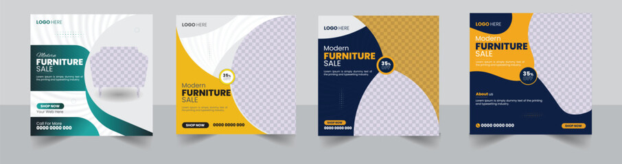 creative shapes furniture sale banner social media post design template bundle - obrazy, fototapety, plakaty