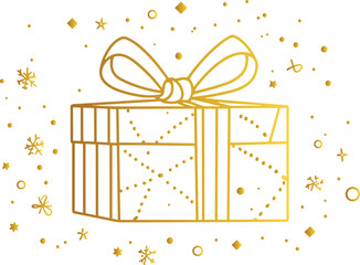 Gift box line art style vector, golden Gift box vector, gift box with ribbon, decorative gift boxes, Holiday decoration, Present gift box, gift box, gift, box, ornate packaging, transparent background